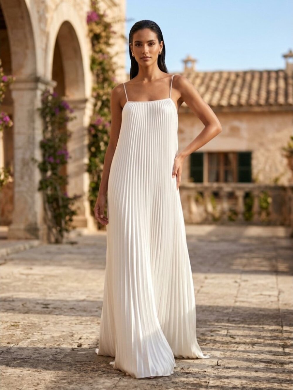 L'IDÉE White Pleated Backless Maxi Dress Dance Party Rehearsel Formal Size 6